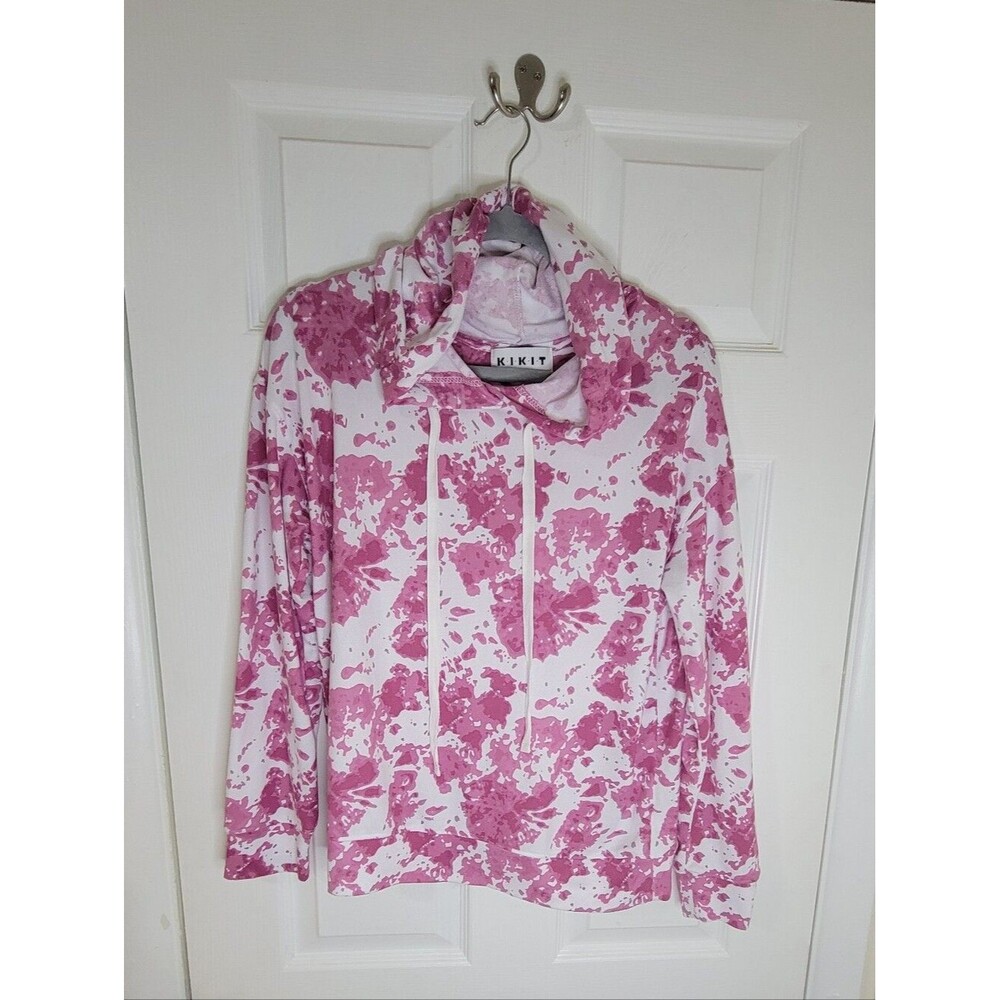 K-I-K-I-T Women Size M Pink and White Splatter Hoodie Pullover